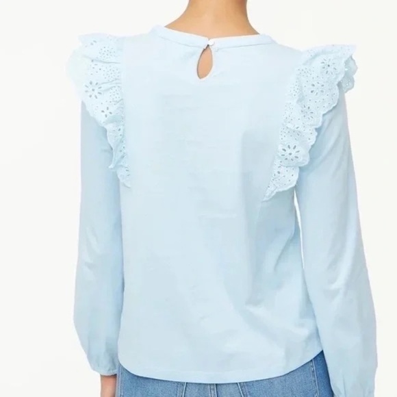 J. Crew Factory | Long-Sleeve Eyelet Ruffle Top Glazed Sky Size Small - Picture 4 of 11